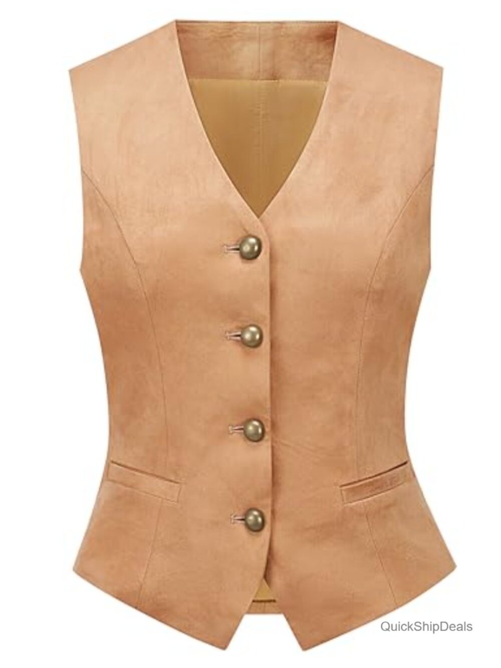 Faux Suede Western Vest Sleeveless Waistcoat Button Front Slim Fit